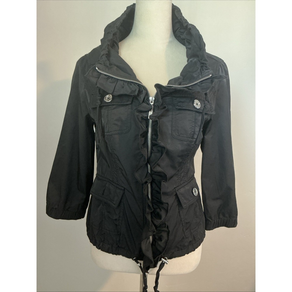 White House Black Market WHBM Black‎ Ruffle Windbreaker Full Zip Sz 8